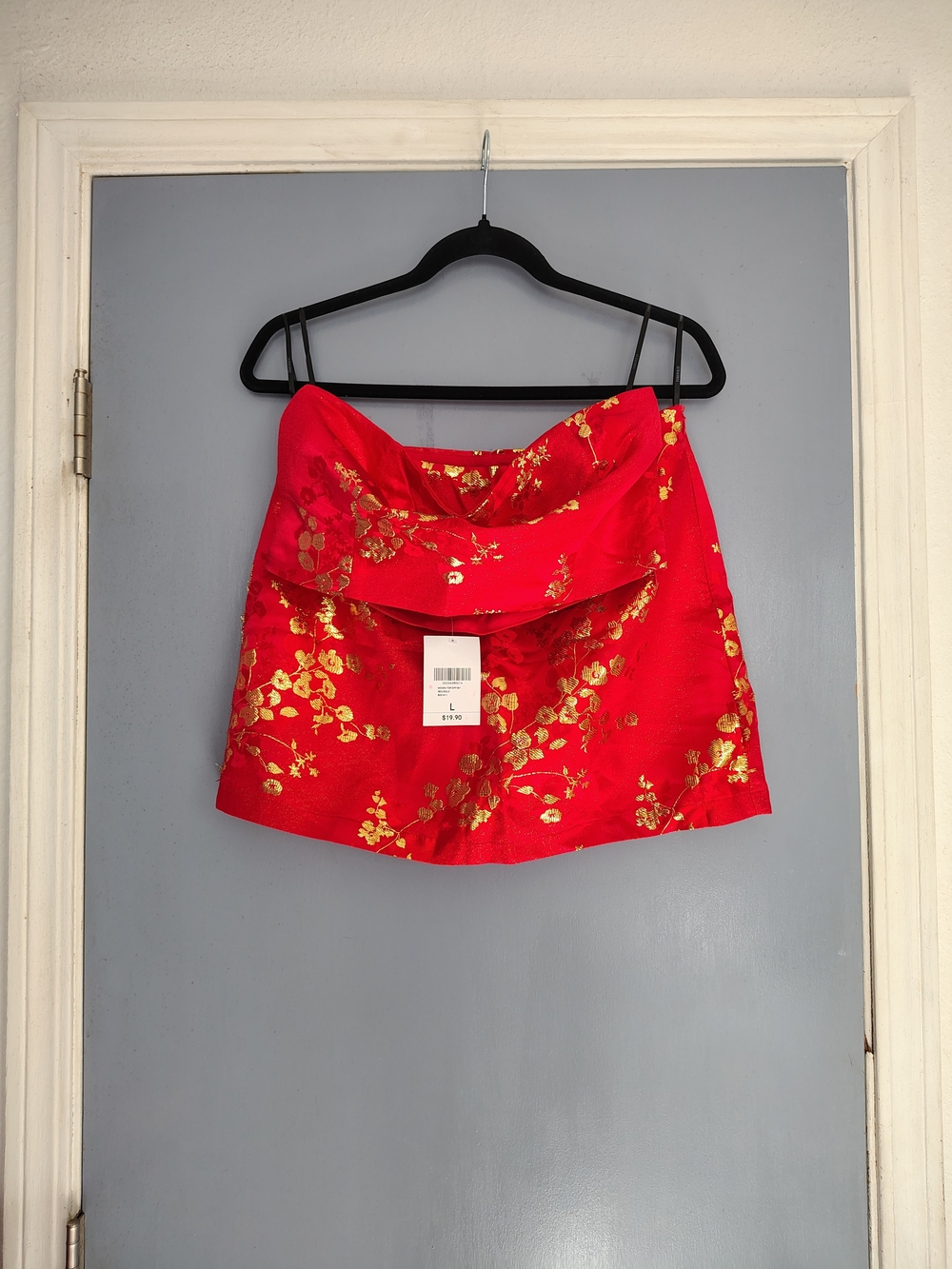 Forever 21 Red Mini Skirt with Gold Floral Jacquard